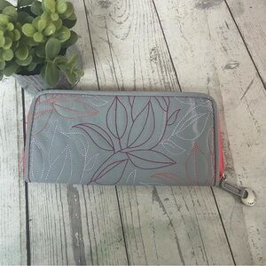 Travelon RFID Zip Around Wallet Stitched Gray & Pink
